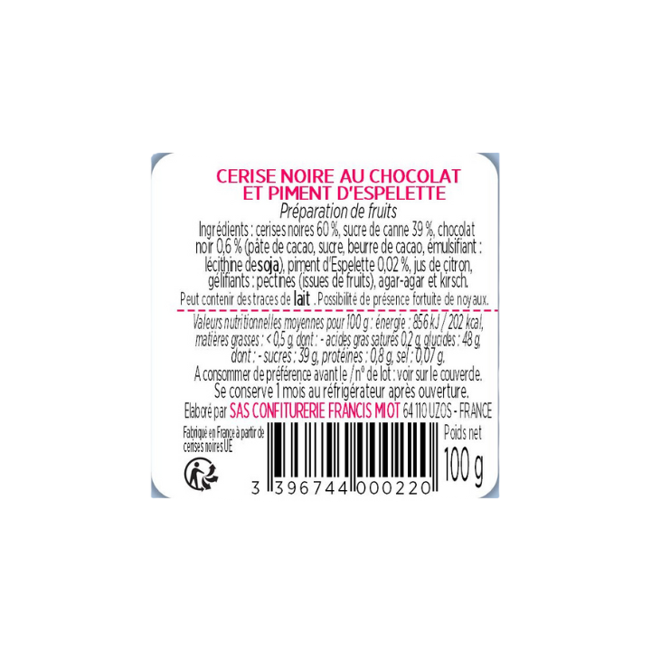 Cerise noire au Chocolat et Piment d’Espelette – Francis Miot 100 g